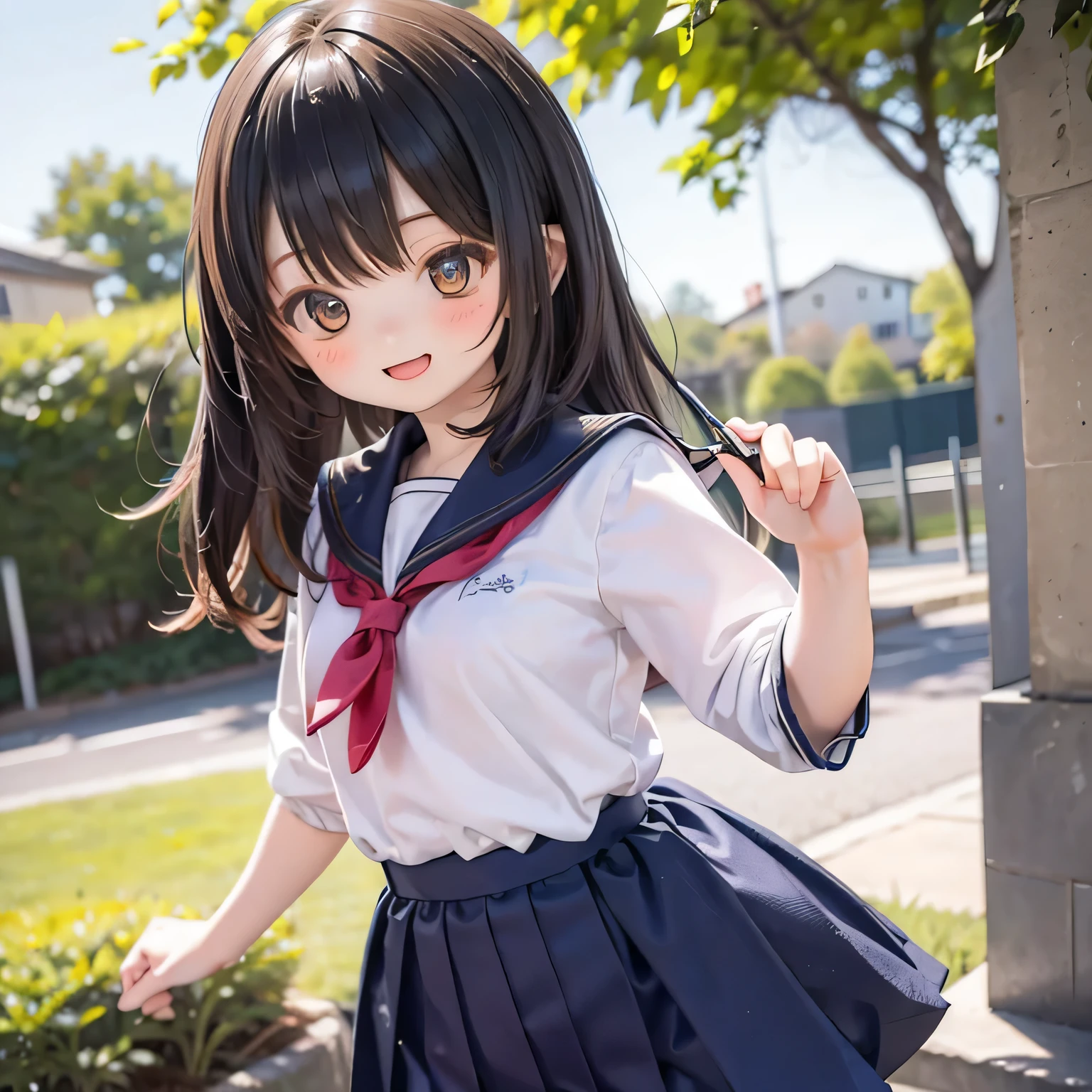 Ermine Girl((((school uniform ))))Dancing School Yard、smile, 15 years old