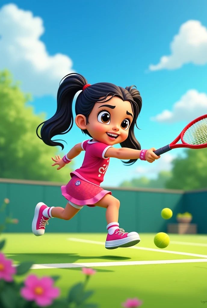 Chutki from chota Bheem playing lawn tennis 