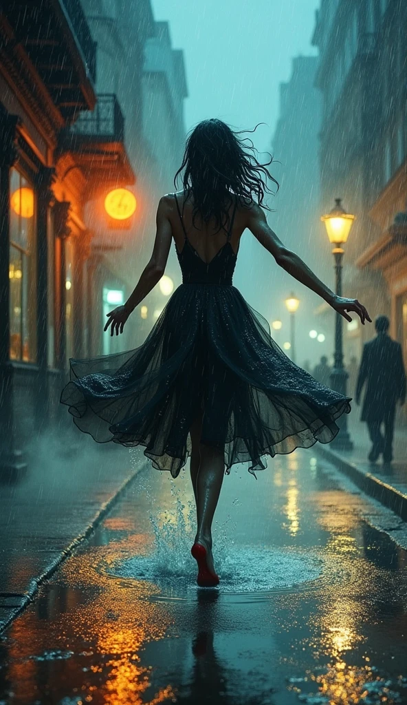 (rainy night:1.5), (ink and watercolor painting:1.5), (Tasteful:1.5), (ink and watercolor painting:1.5), (full color:1.5), 8k, 4k, (magic:1.5), (dripping paint;1.5), (night London street:1.5), (1900s:1.5), (1girl:1.3), solo, (wearing a dress:1.5), (slender:1.5), (model), (brazilian super model:1.5), (back shot:1.5), (full body:1.5), (beautiful city lighting:1.5), (light reflection:1.3), (steam:1.5), (fog:1.5), (mist:1.5), (humid:1.5), (smog:1.5), (heavy rain:1.5),(wet:1.5), (sweat:1.5), (runnning:1.5),(step:1.5), (jump:1.5),(musical:1.5),(arms up in the air:1.5), (rolling:1.5),(dynamic:1.5),(dancer in the dark:1.5), splash playing water bubbles background:1.5,