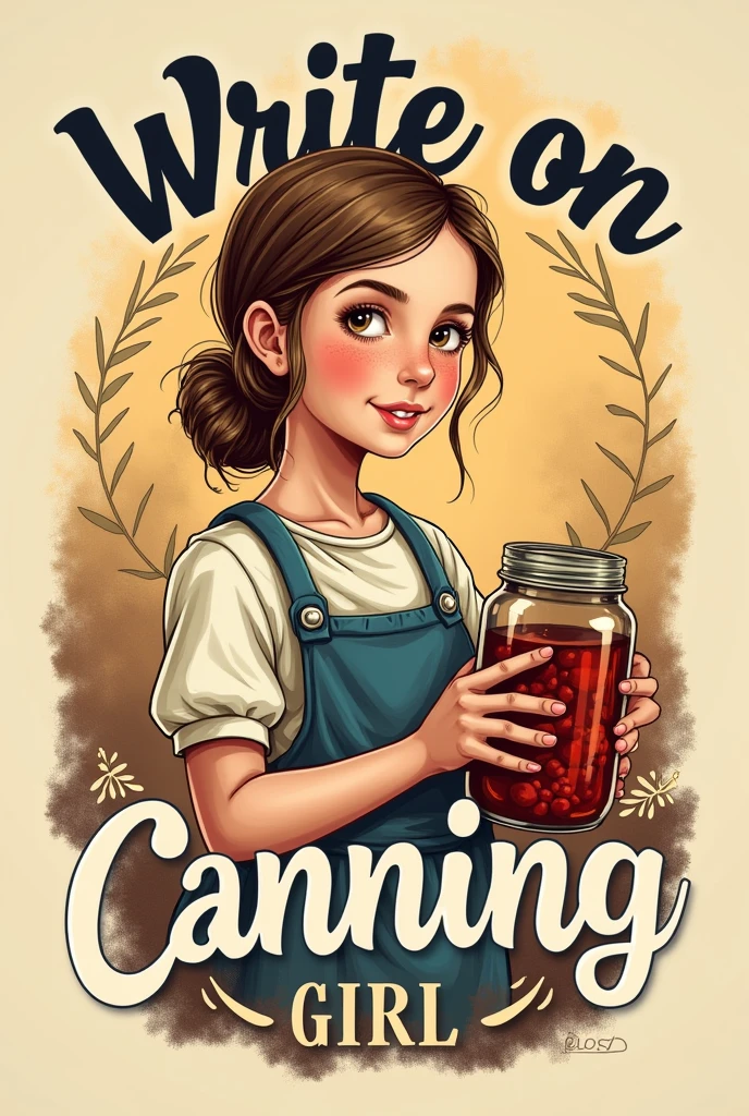 Creat a t-shirt design [write on canning girl
 with jar ]