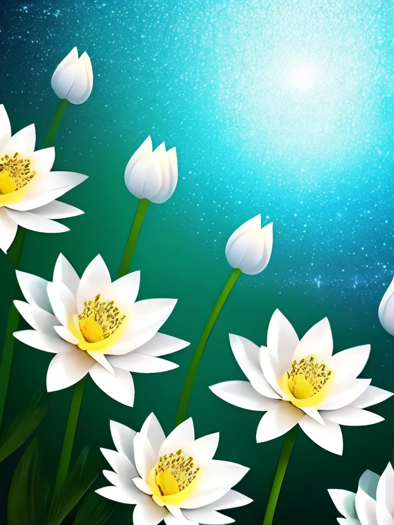 there are many white flowers that are glowing in the dark, beautiful flowers and crystals, glowing flowers, beautiful!!! digital art, magical flowers, luminous flowers, surreal waiizi flowers, with lotus flowers, magical colorful flowers, beautiful depiction, ethereal!!! ultra realistic, glowing delicate flower, by Li Song, lotus flowers, beautiful gorgeous digital art, beautiful!!!!!!!!!