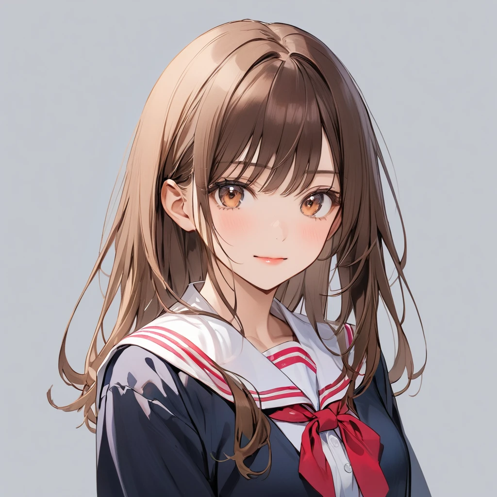 schoolgirl、Brown Hair、Confident expression、Upper Body、No background