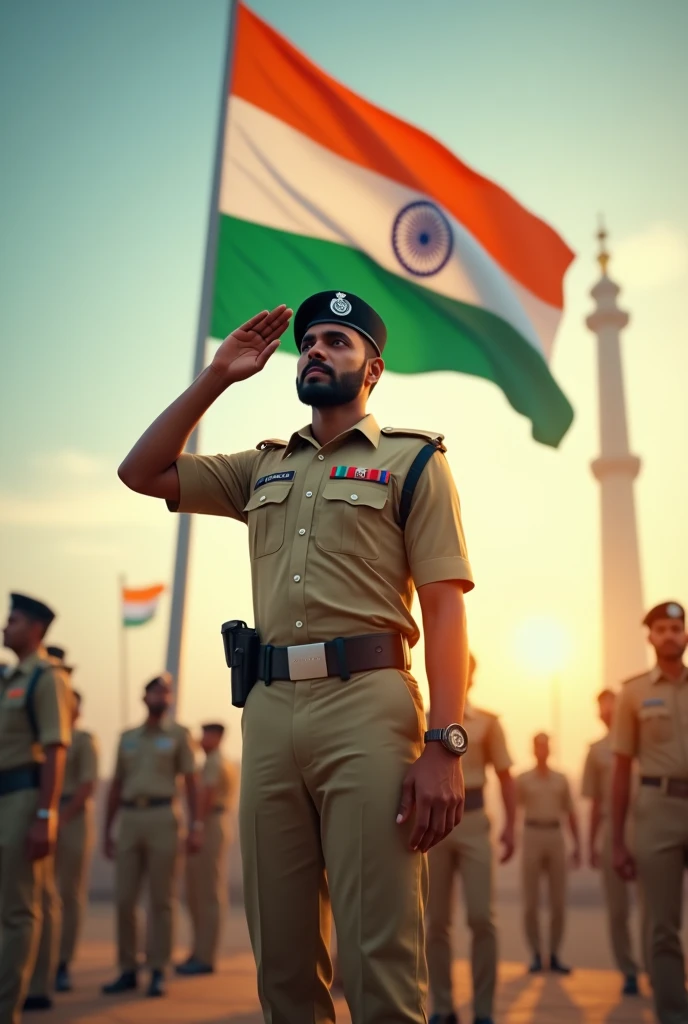 25 year old Indian boy is celebrating Independence Day on 15th August 2024. His name Vivek is written on his uniform or he is saluting the Indian flag or he is wearing the uniform of the Indian flag or he is facing the Independence Day.