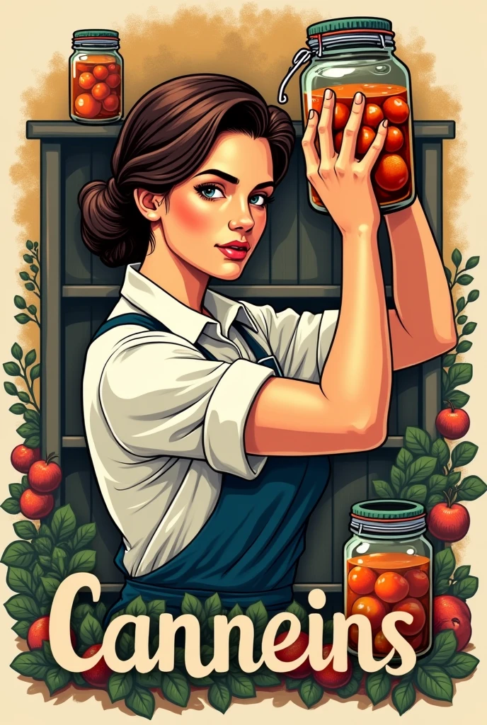 Creat a t-shirt design [write on (canning girl)
 with jar ]