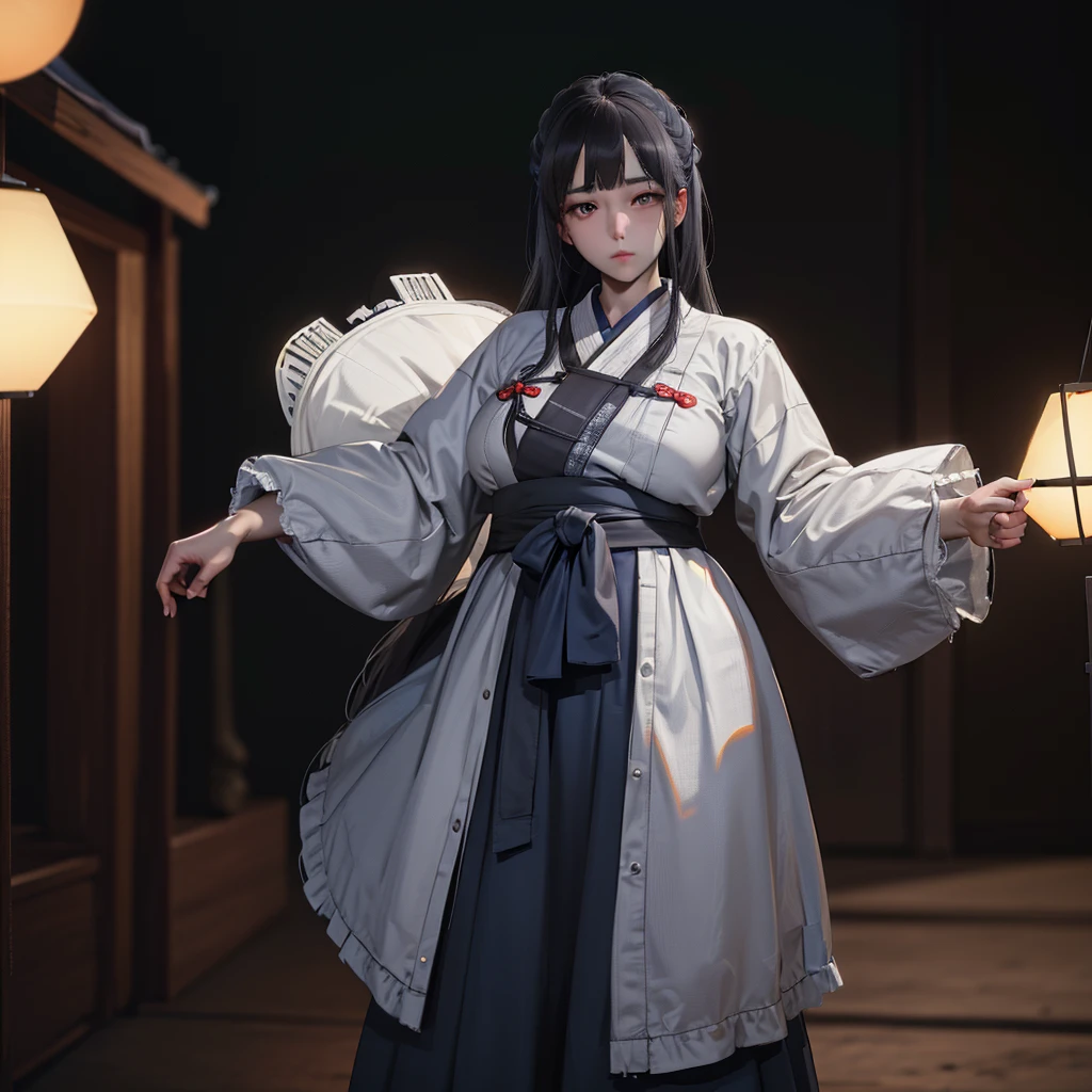 (8K, RAW photos, best quality, masterpiece:1.2), (Practical, photo-Practical:1.37),1 Girl, night, Professional lighting, Photon Mapping, Radiosity, Korean Doll, long traditional clothes, Gray background
