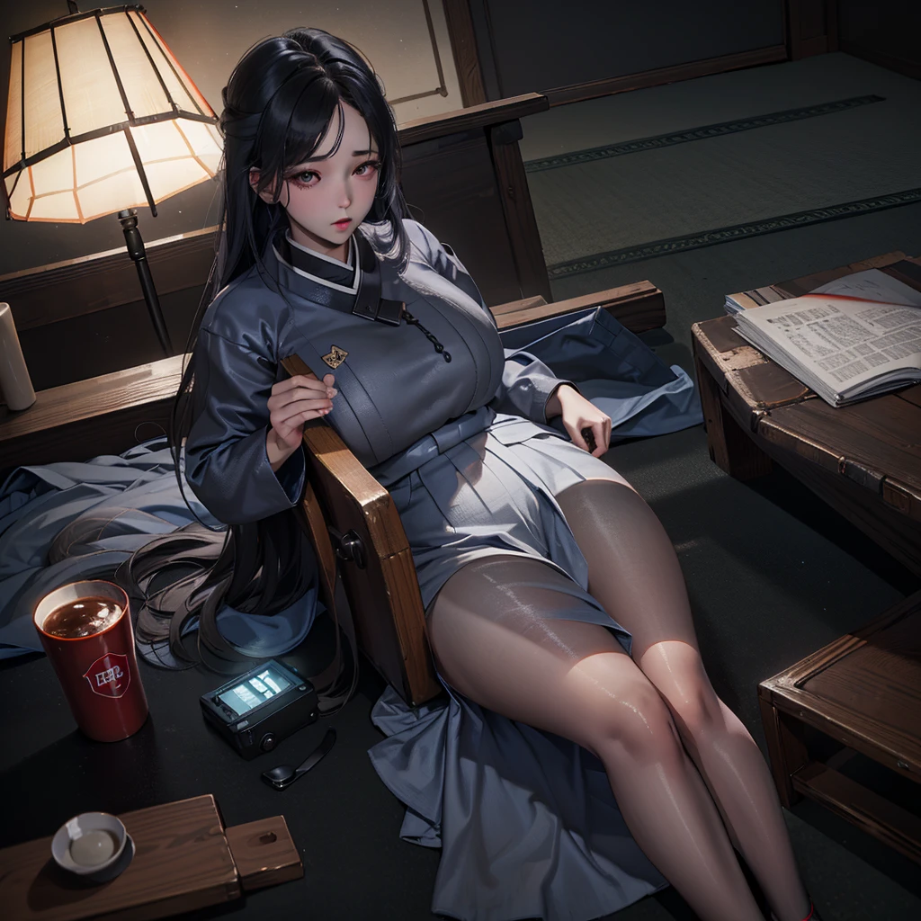 (8K, RAW photos, best quality, masterpiece:1.2), (Practical, photo-Practical:1.37),1 Girl, night, Professional lighting, Photon Mapping, Radiosity, Korean Doll, long traditional clothes, Gray background