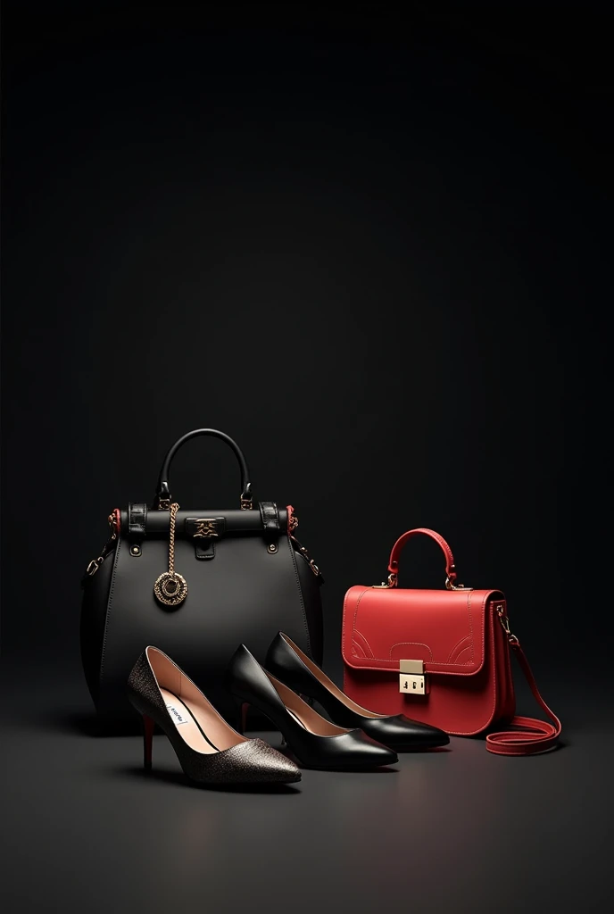 Black background boutique banner closes shoes and bags on it
