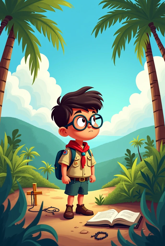 Hey, generate an image of scouting and Thomism , through a Venezuelan philosopher, cartoon style