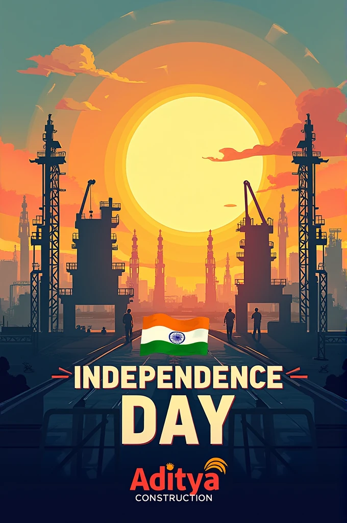 Fabrication industry named Aditya Constructions wishing Independence day written on image