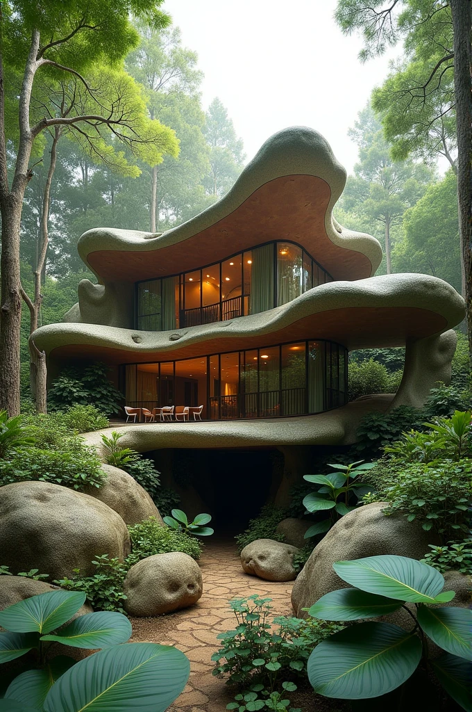 A house inspired by the concept of a forest,
but not something literal., Not just a discrete and subtle concept