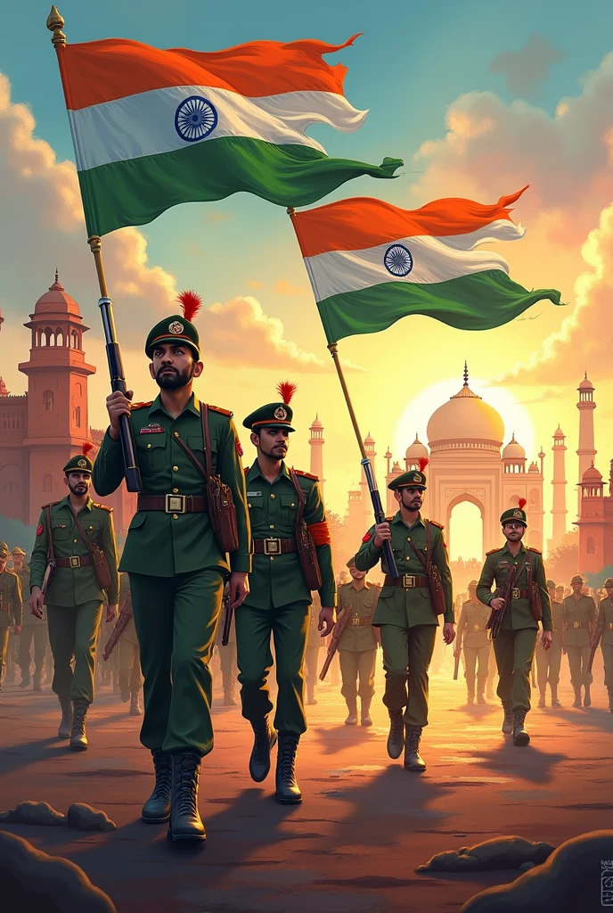 78 independence day of India with army and Air force and national icon of India 