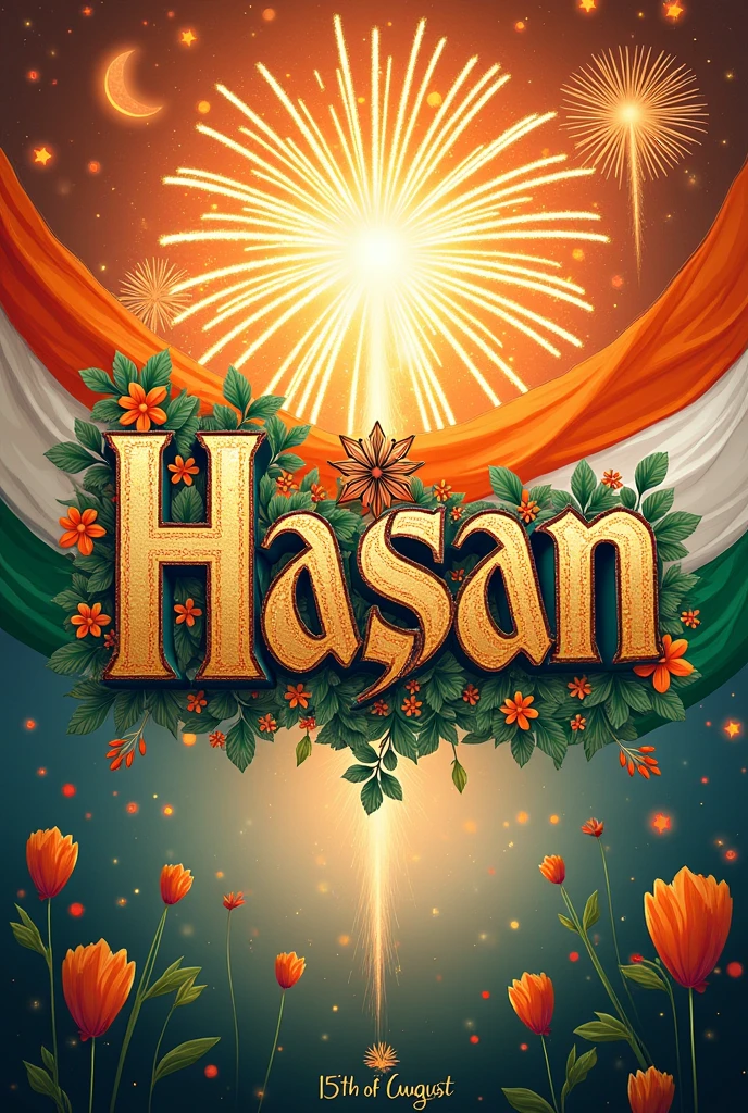 Hasan Name text written on image for 15th of August Independence day india