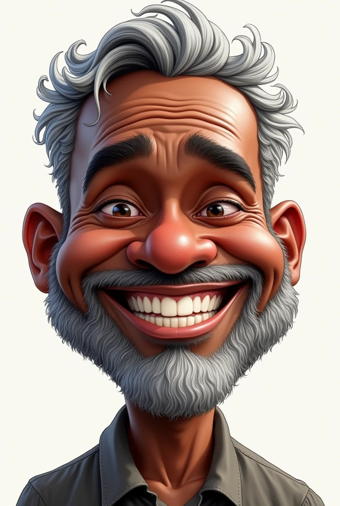 Create a caricature of a 46-year-old black man with a short, gray beard, with graying hair but little hair, plumpness