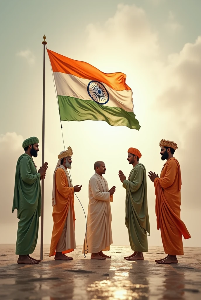 All indian muslim hindu sikh christian Buddhism religions equity with flag
