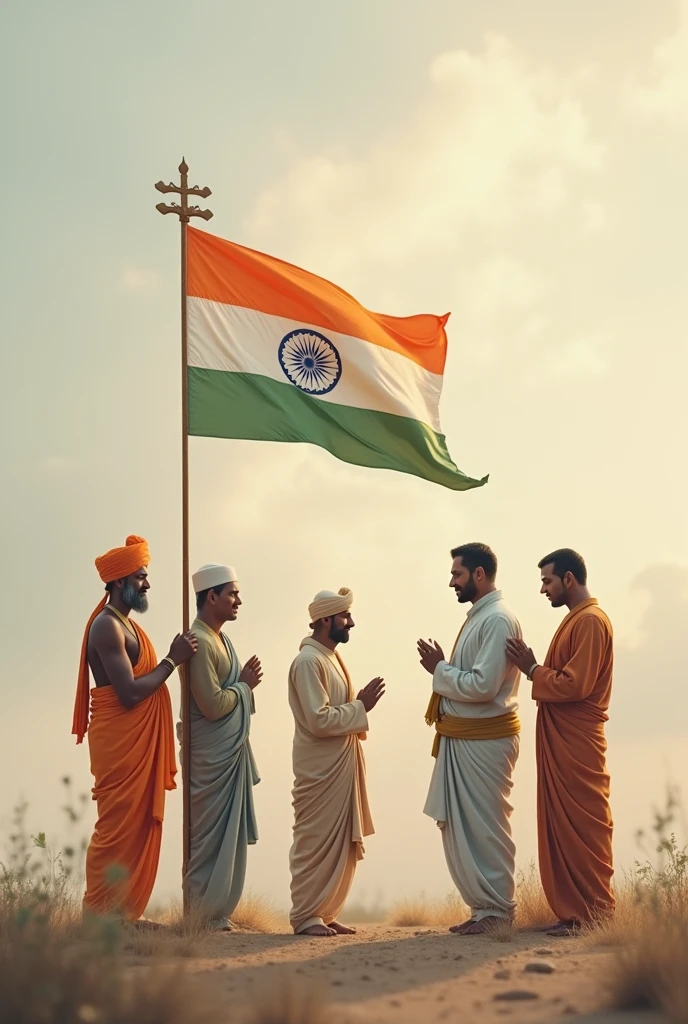 All indian muslim hindu sikh christian Buddhism religions equity with flag