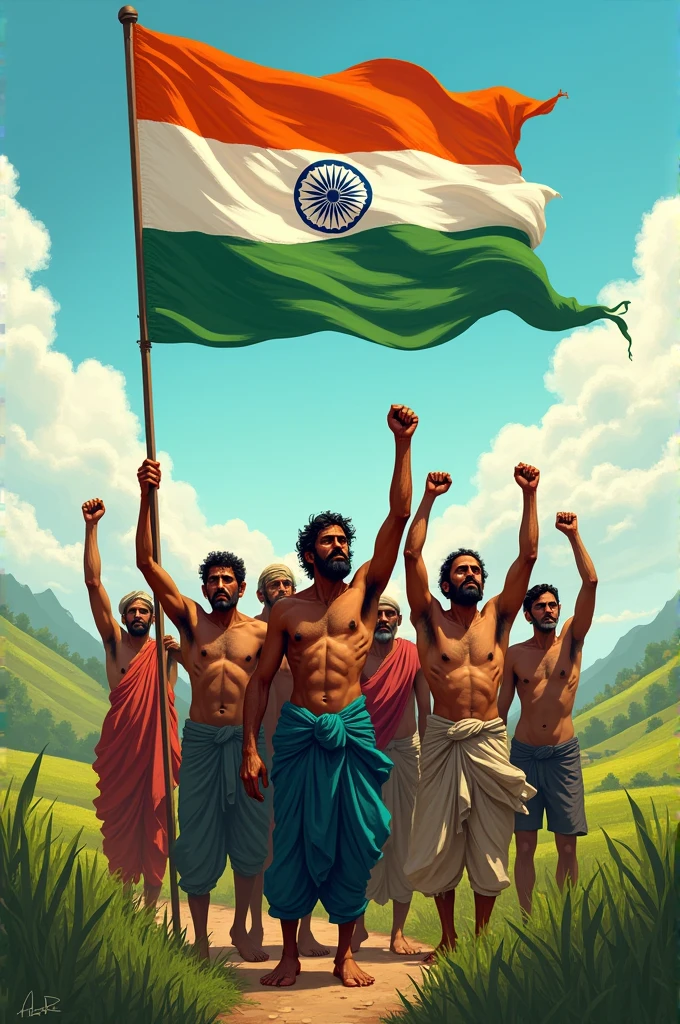 Indian independence in farmers with flag 