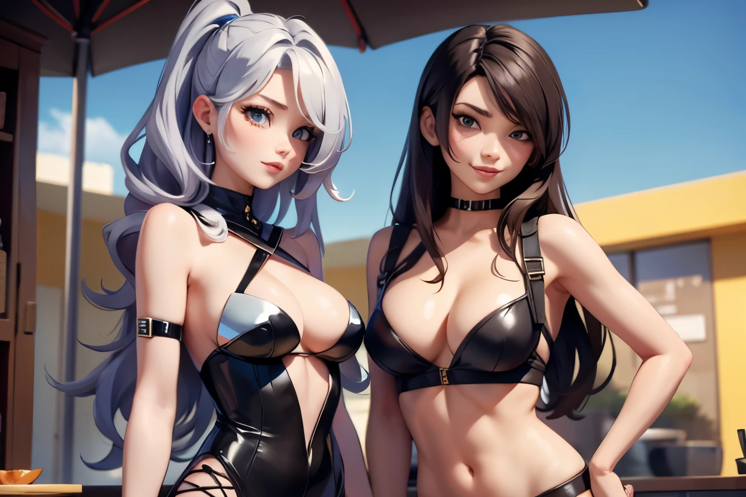 Two sexy-looking lesbian ladies。