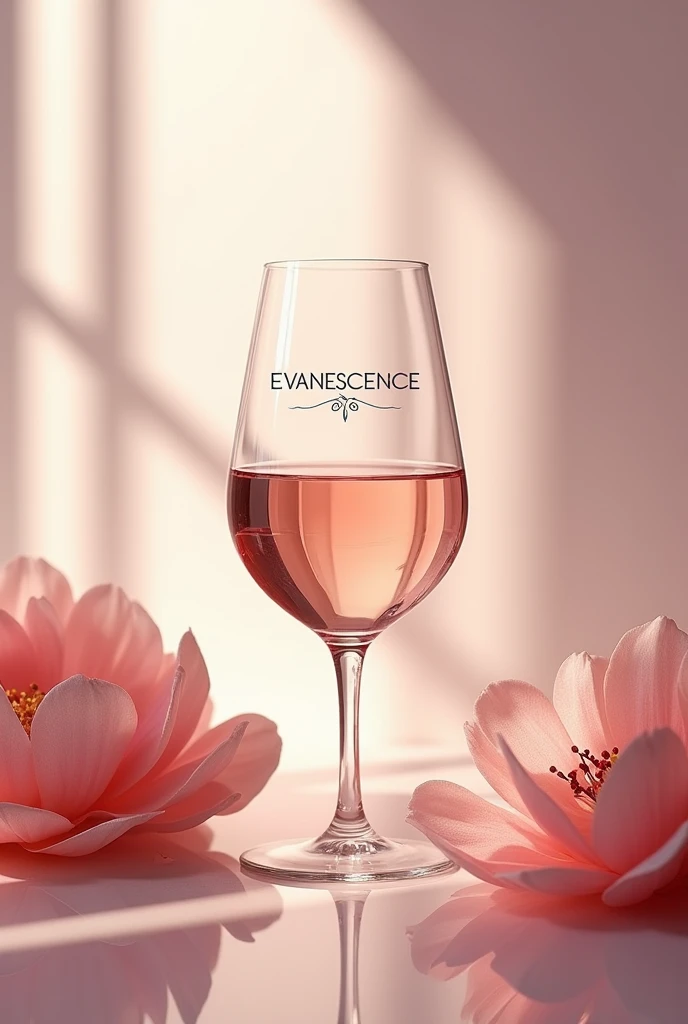 Create a brand logo with the name EVANESCENCE featuring a glass of wine