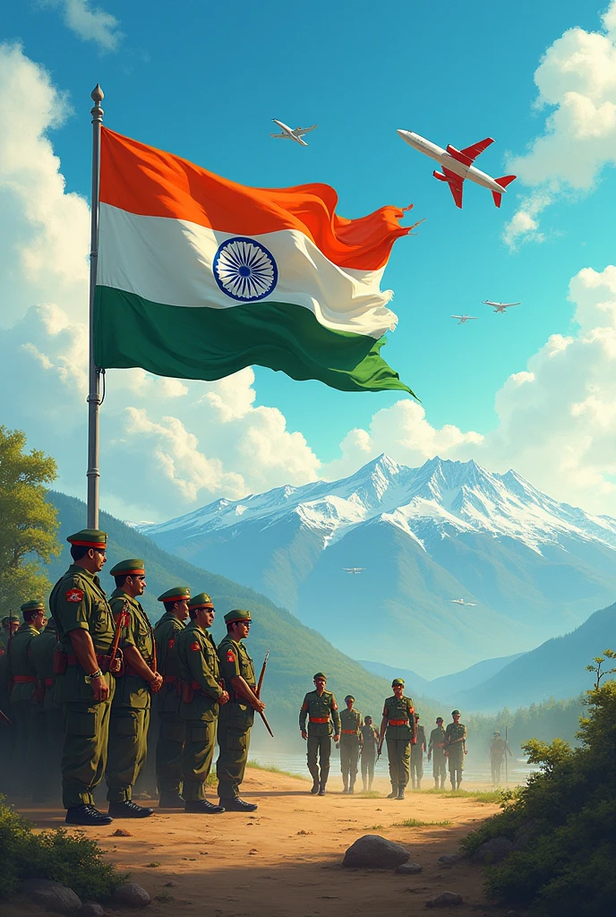 independence day of India with army and Air force and national icon of India with tri colour of India flag