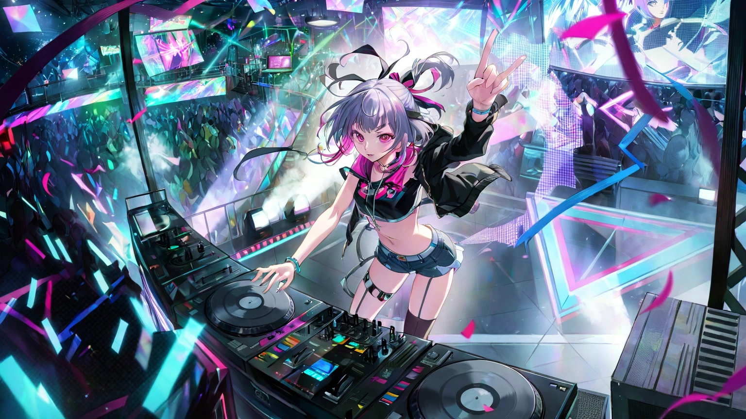 Anime Girl dj playing music on a turntable in a nightclub, Best Anime 4K Konachan Wallpapers, Night Core, Anime style 4k, official art works, raver girl, Headquarters Artwork, raver girl, dj sura, Pixiv competition winner, Ink art animation , Digital Anime Illustration, Anime comics!! Anime Girl, Ultra HD Anime Wallpaper, Network core