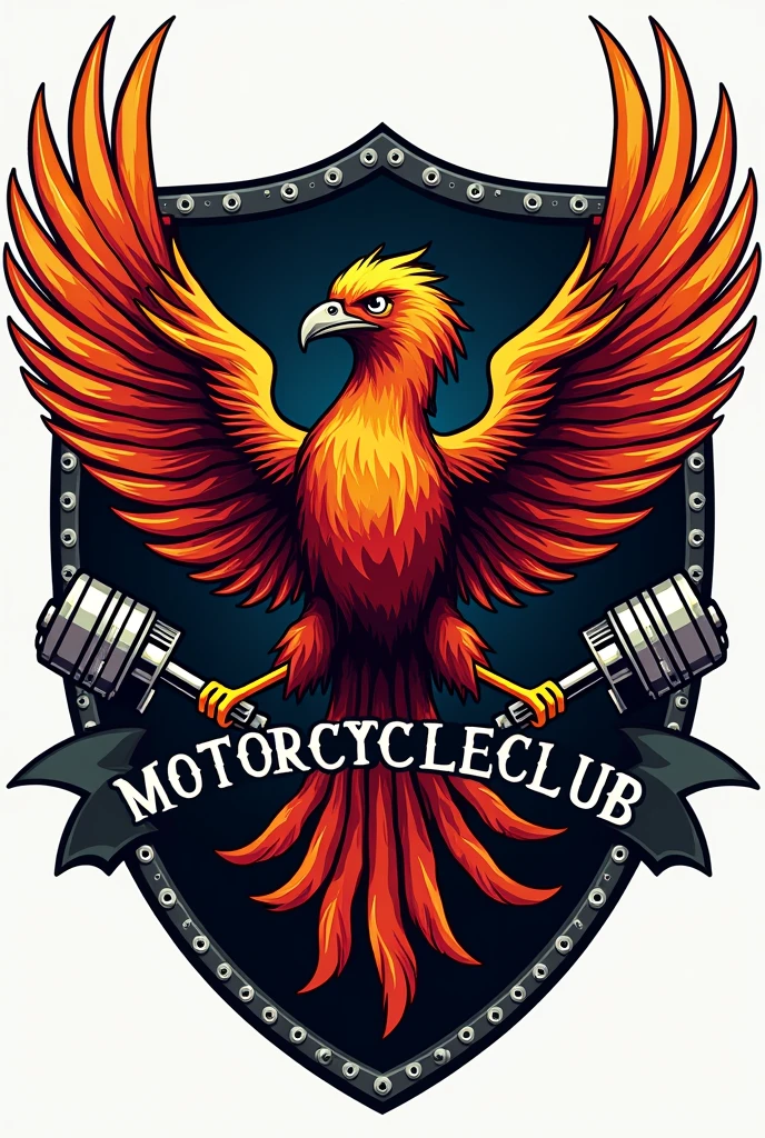 Phoenix bird logo for motorcycle club
With pistons , drag kit and motorcycle chains enclosed in a shield 