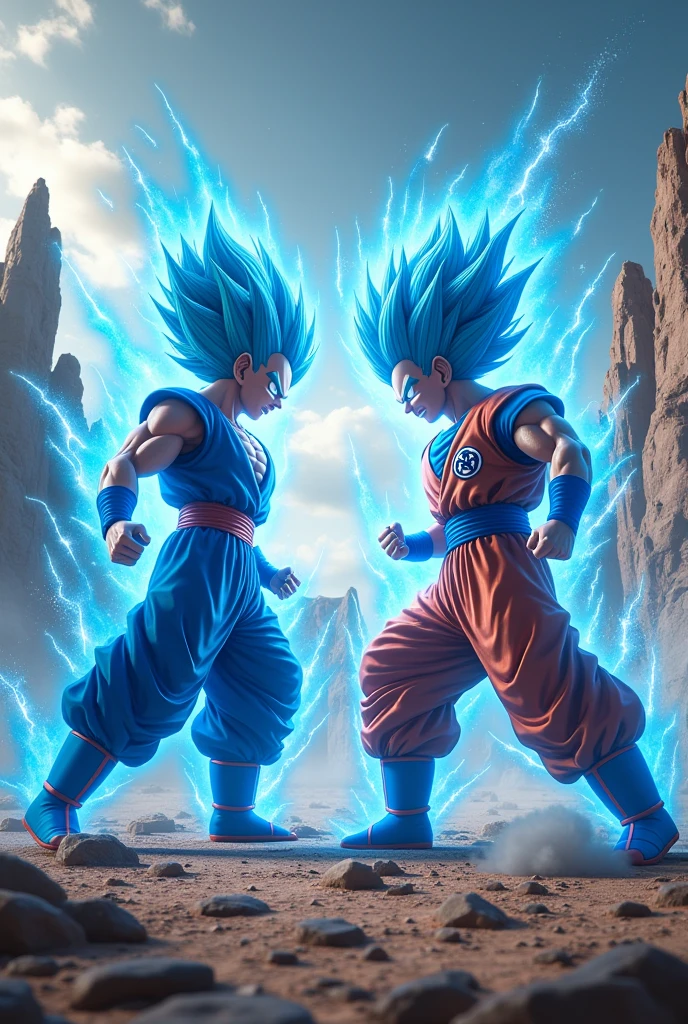 Goku vs Vegeta ,They both turn Super Saiyan Blue