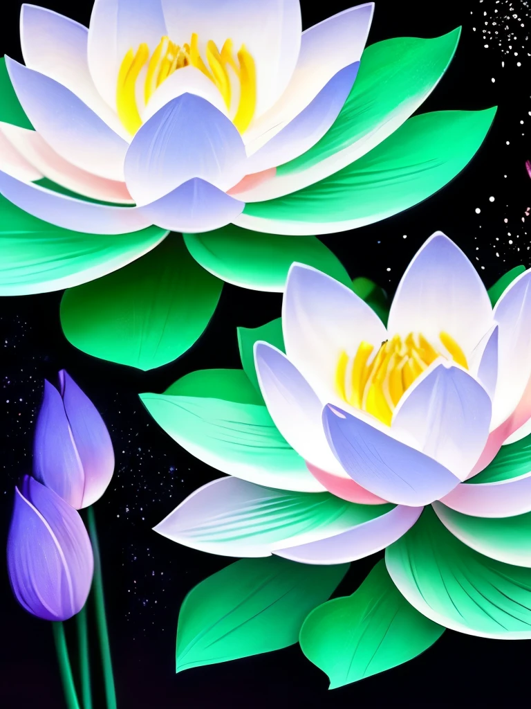 there are many white flowers that are glowing in the dark, an airbrush painting by Li Song, tumblr, psychedelic art, beautiful flowers and crystals, glowing flowers, beautiful!!! digital art, magical flowers, luminous flowers, surreal waiizi flowers, with lotus flowers, magical colorful flowers, beautiful depiction, ethereal!!! ultra realistic, glowing delicate flower, lotus flowers