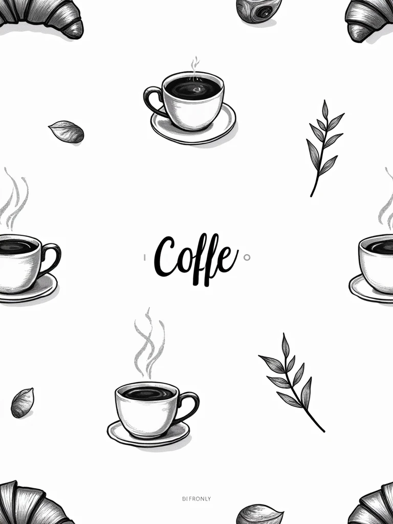 A back and white coffee & cafe related pattern
