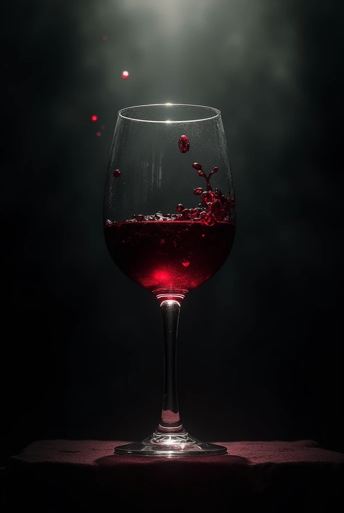 Create a brand logo with the name EVANESCENCE with a glass of wine in the darkness