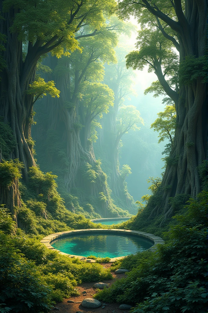 Create an image of a forest. Make its lower part circular