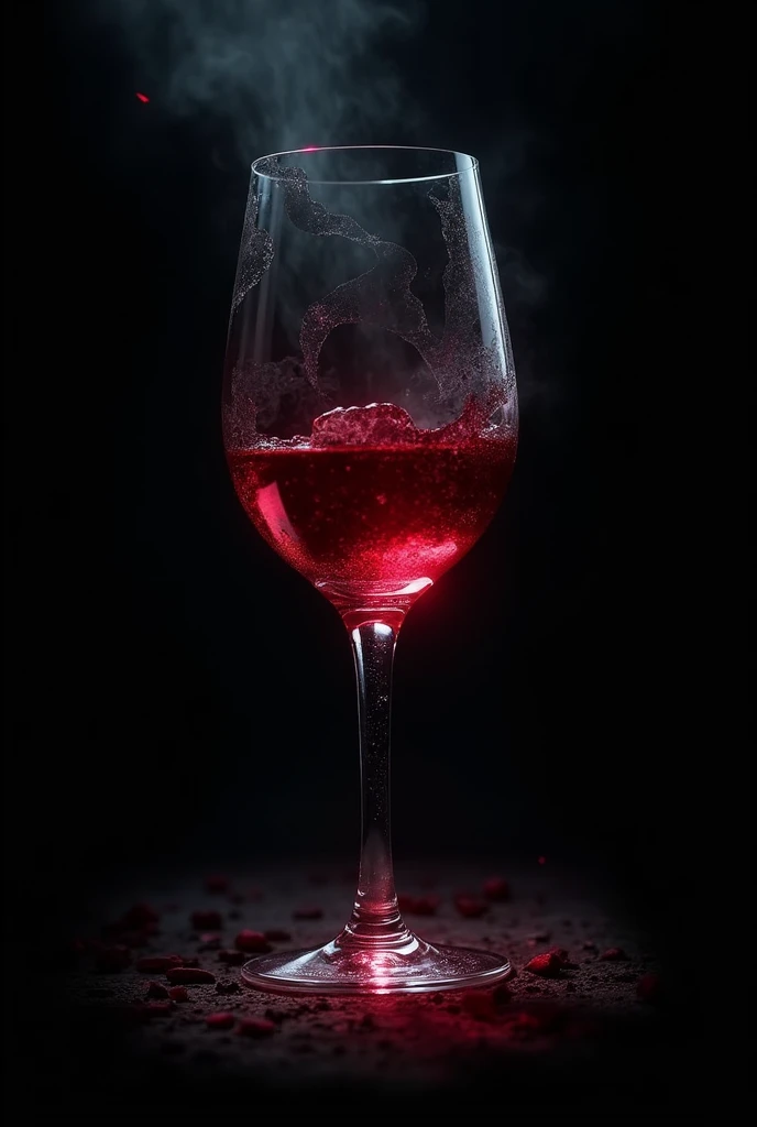 Create a logo brand with the name EVANESCENCE with a glass of wine in the darkness evanescence 