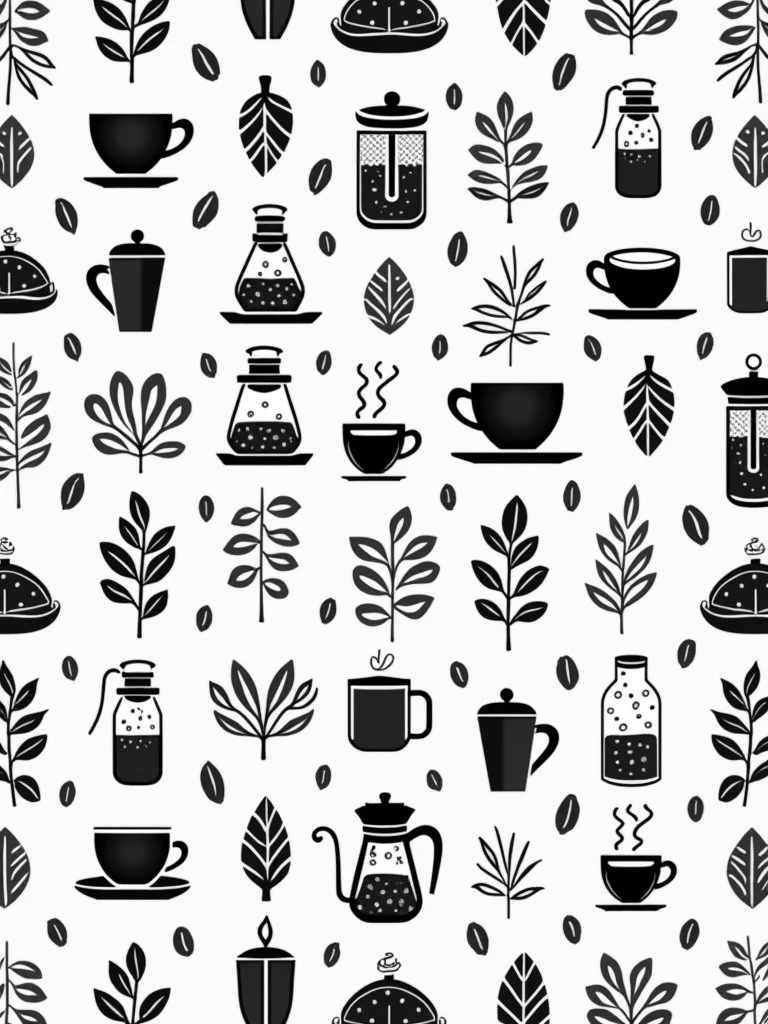 A back and white coffee & cafe related pattern