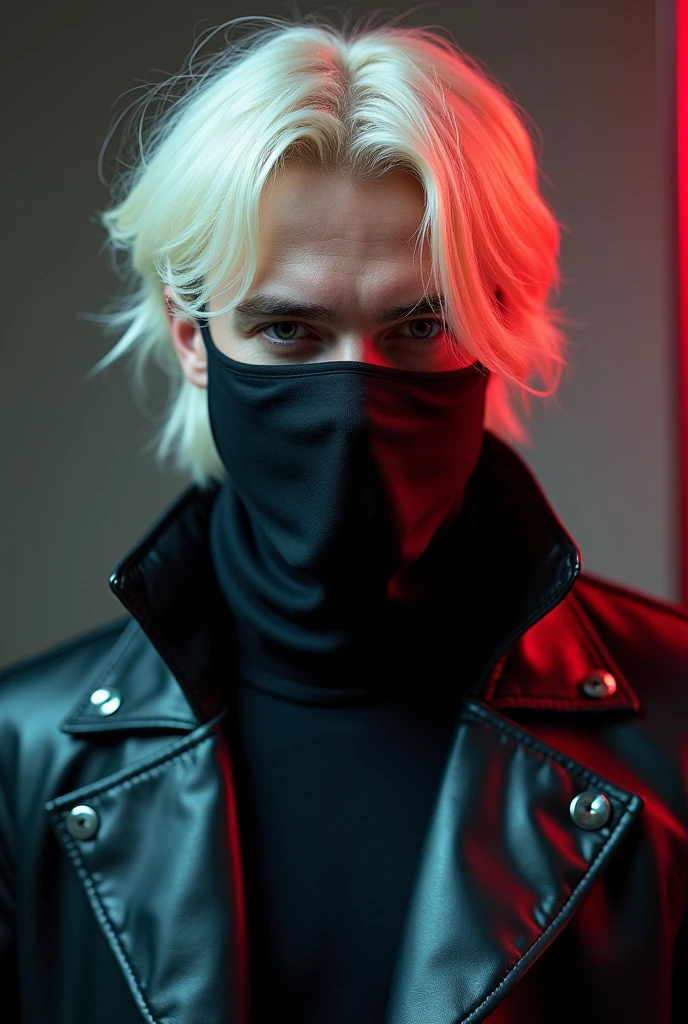 a man with a mask, face cover, the instagram profile photo of a trap singer and composer called Torino,  but he isnt showing his face, he is white, blonde, wearing 80s clothes, like don johnson, he isnt showing his face, face covered, chilean