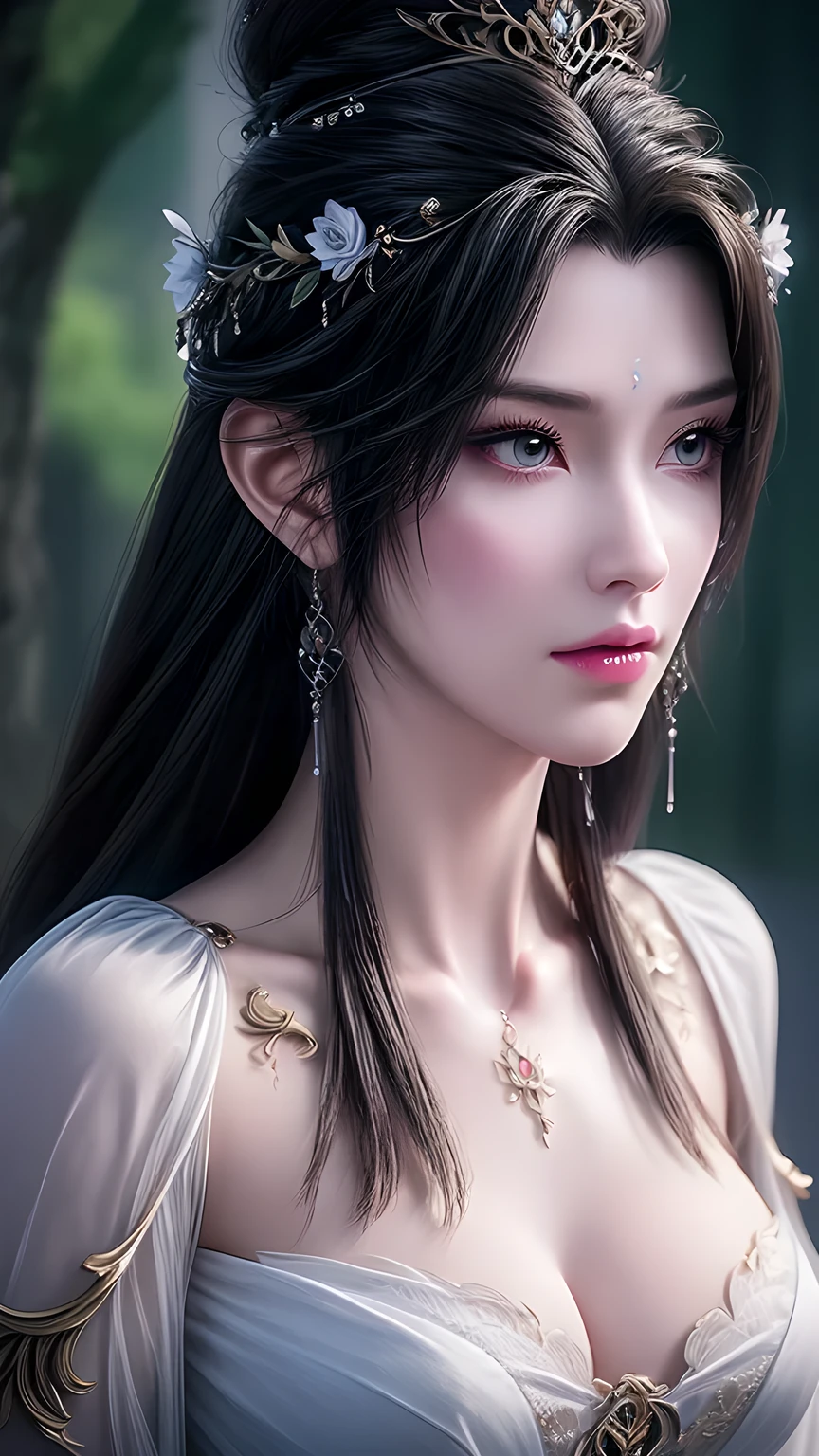 A busty woman、Close-up of a woman with very long hair, 4K detail fantasy, Movie goddess close up shot, Extremely detailed photos of the goddess, Super detailed fantasy characters, Portrait of the Knights of the Zodiac, Beautiful fantasy queen, 2. 5D CGI anime fantasy artwork, wow 4K detail fantasy, Beautiful and elegant queen, Portrait of the Queen