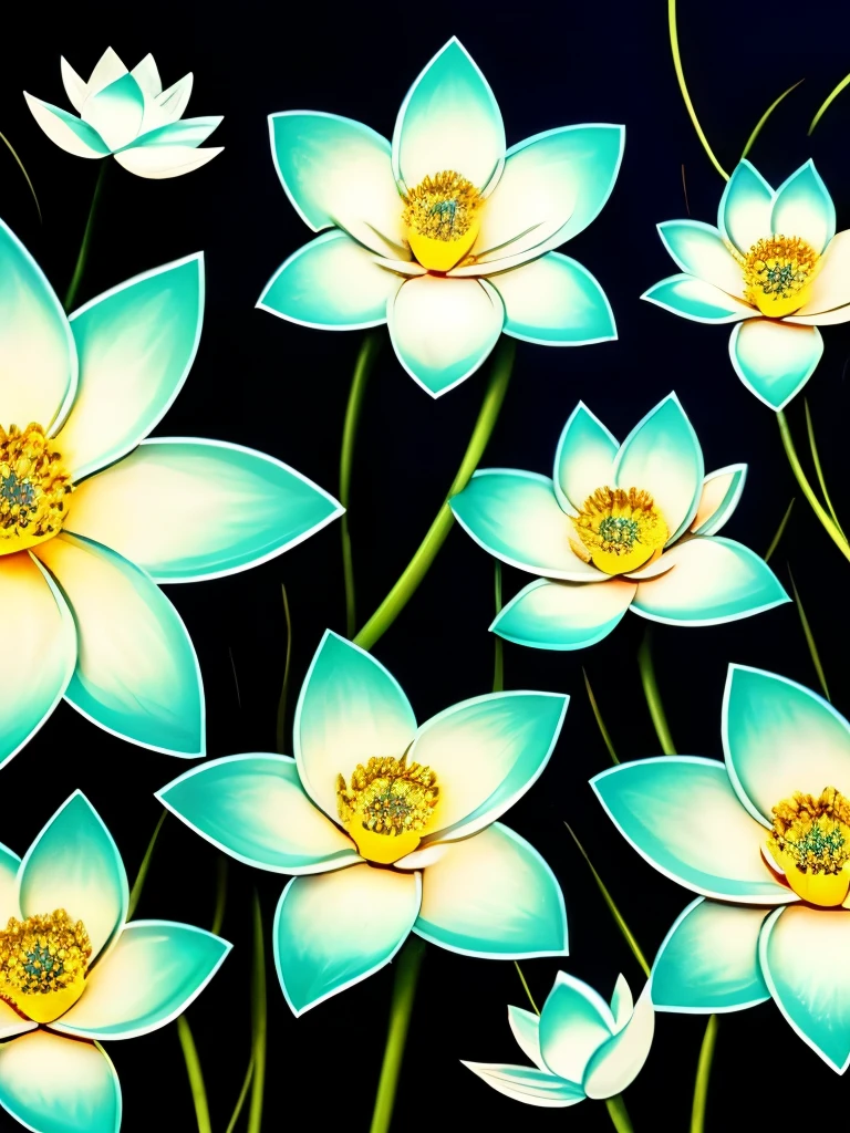 there are many white flowers that are glowing in the dark, an airbrush painting by Li Song, tumblr, psychedelic art, beautiful flowers and crystals, glowing flowers, beautiful!!! digital art, magical flowers, luminous flowers, surreal waiizi flowers, with lotus flowers, magical colorful flowers, beautiful depiction, ethereal!!! ultra realistic, glowing delicate flower, lotus flowers