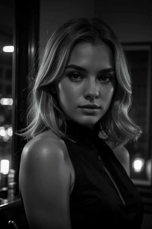 blonde woman, by the wide, noir style