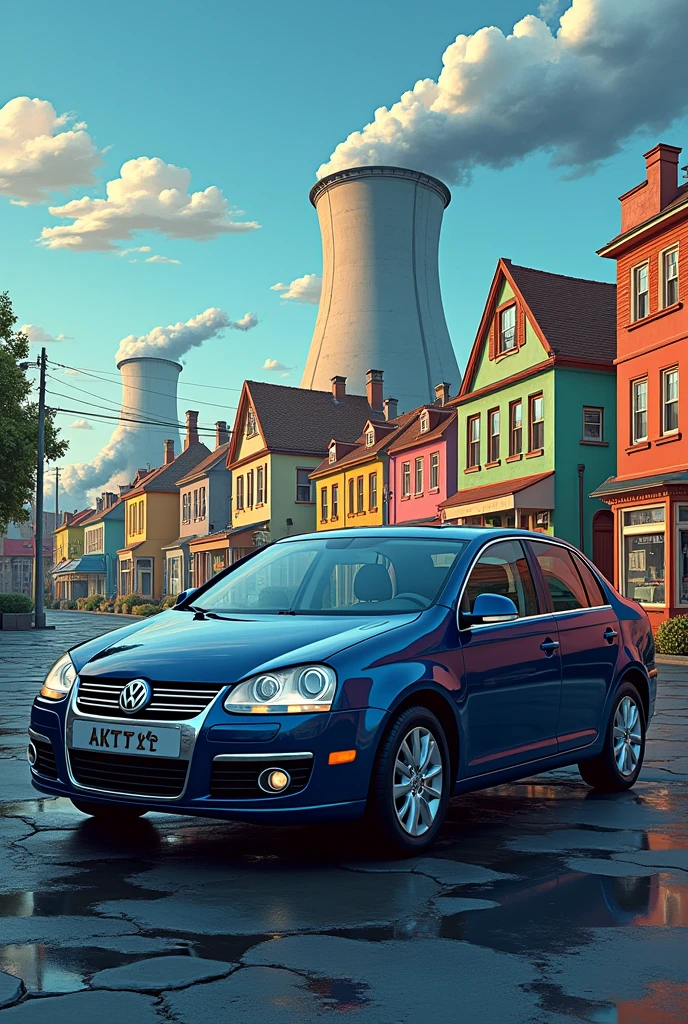 Dark blue 2008 Jetta car with The Simpsons Springfield background