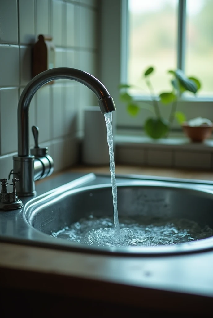 A real image of no one around but the tap of the sink is opened and water is wasted