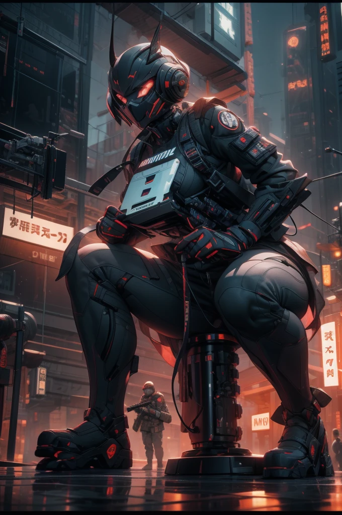 Muscle Special Forces Girl,eyes glowing, Wearing black special forces equipment, Gun in hand, full bodyesbian, Shoot at knee level, Cyberpunk, neonlight, Futuristic, surrealist, Red,。.3D, Redshift, Maxon Cinema 4D, Quaixel Megascan rendering, Doomsday colors, Red light, Futuristic, 1/3, High detail, Ultra high quality, illusory engine, 8K,