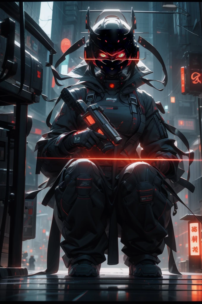 Muscle Special Forces Girl，eyes glowing,  Wearing black special forces equipment, Gun in hand, full bodyesbian, Shoot at knee level, Cyberpunk, neonlight, Futuristic, surrealist, Red，。.3D, Redshift, Maxon Cinema 4D, Quaixel Megascan rendering, Doomsday colors, Red light, Futuristic, 1/3, High detail, Ultra high quality, illusory engine, 8K,