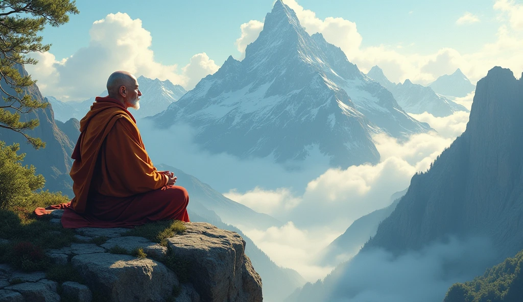 Monk watching mountain 
