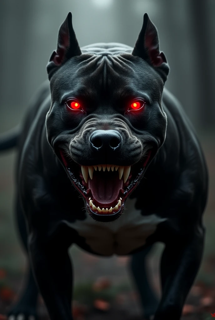 Black Pitbull with red eyes, very aggressive killer