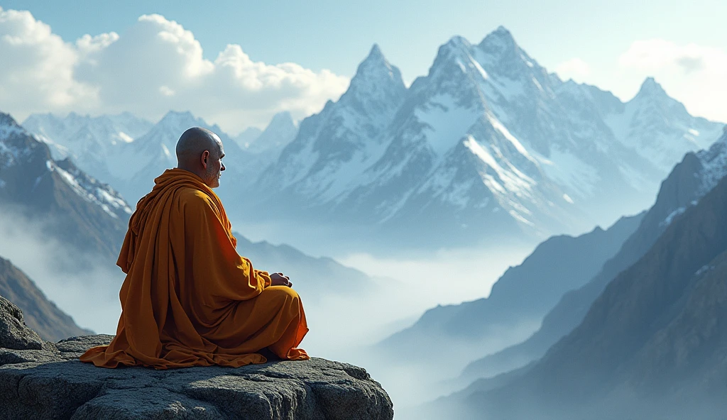 Monk watching mountain 