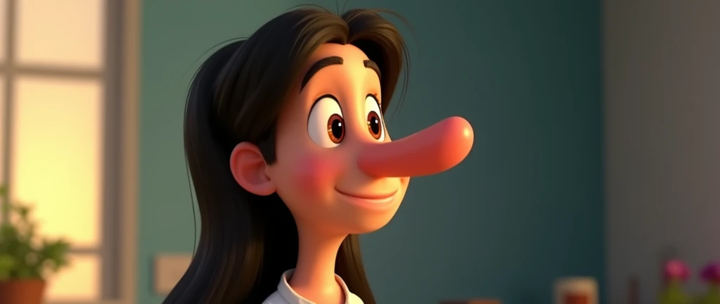 a male animated movie character in the Disney Pixar style, high qualiy, best quality , thin nose, big nose, long hair to the shoulders