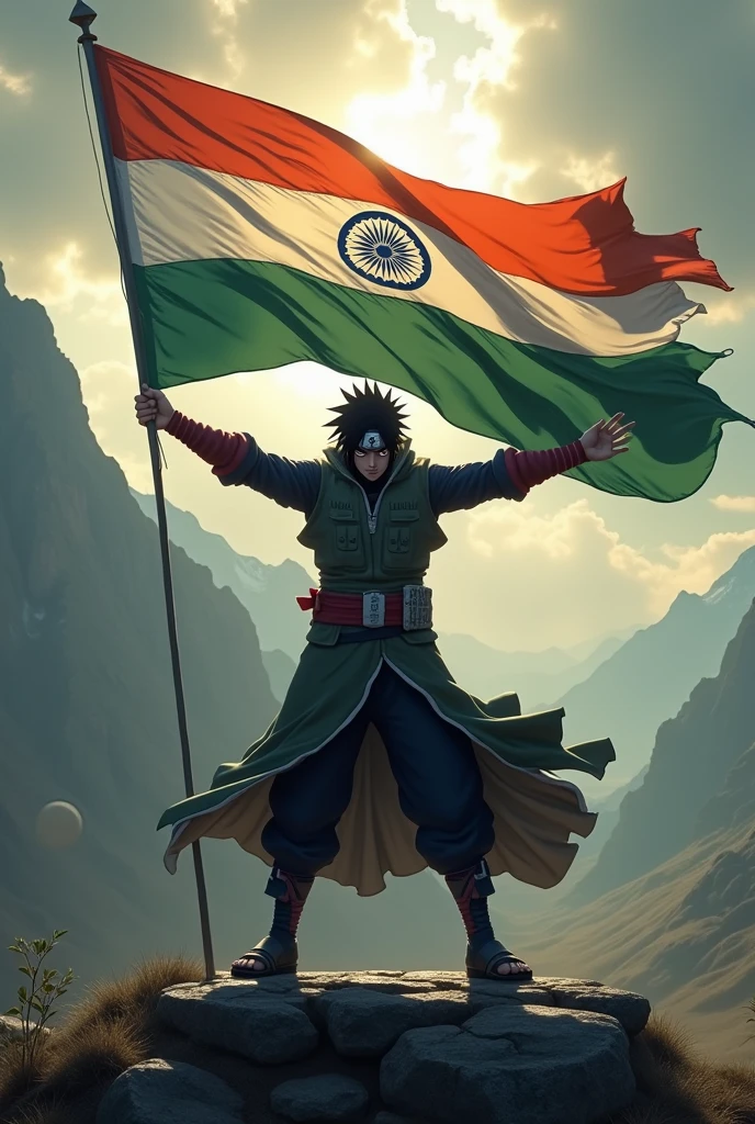 Madara uchiha rising Indian flag in his hand