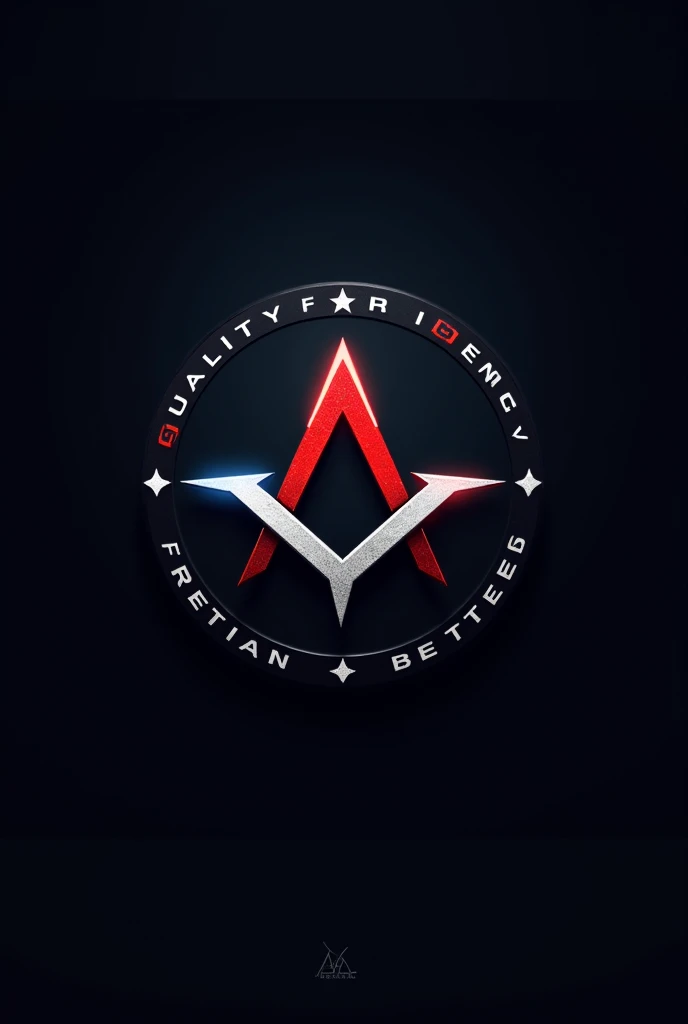 “Stella Inc.” - company logo, weapon manufacturer, american, red, blue and white, stars, futuristic, dystopian, “quality for liberty” slogan