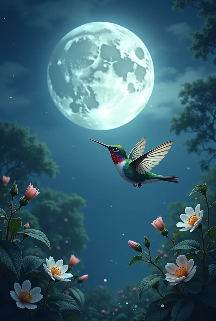 A full moon crossing a hummingbird