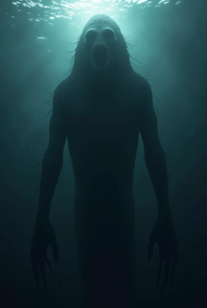 It depicts a huge mysterious sea creature. It is over 100 meters long and its body is made of a dark, shadow-like material that absorbs light and is almost invisible in direct sunlight. Surrounded by darkness even during the day, it is almost invisible, with only a faint light reflecting off of it, and you can see it from the depths of the ocean. This creature is supposed to have an eerie, amorphous shape, with a large, outlineless face appearing throughout the ocean,