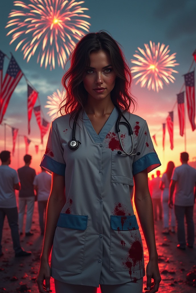 Female Doctor in blood on independence day