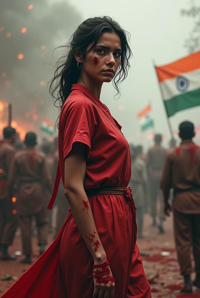 Female Doctor in blood on indian independence day